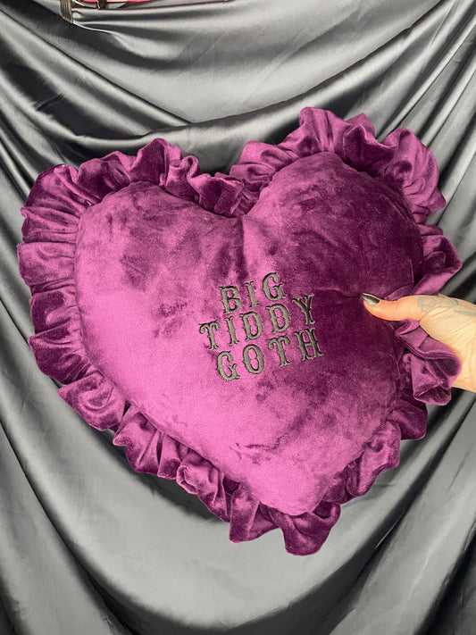 Big Tiddy Goth Velvet Embroidered Heart Ruffle Cushion