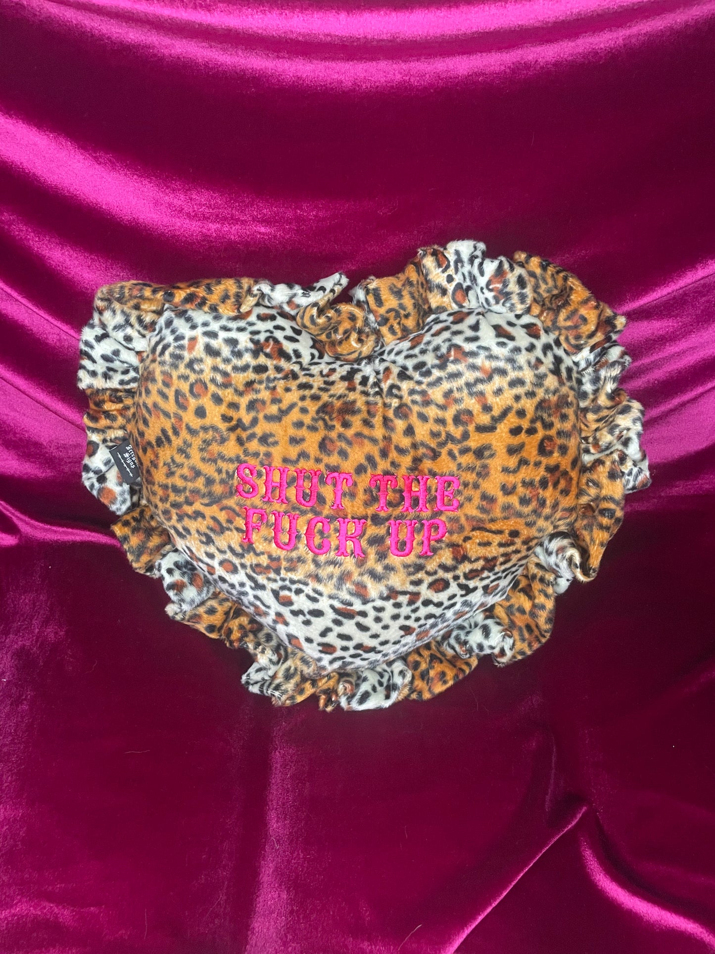 Shut The Fuck Up Velvet Embroidered Heart Ruffle Cushion