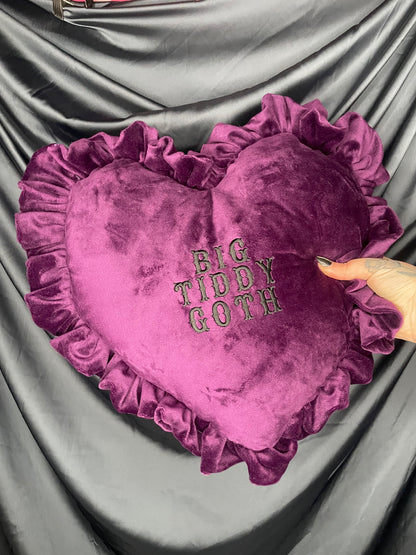 Big Tiddy Goth Velvet Embroidered Heart Ruffle Cushion
