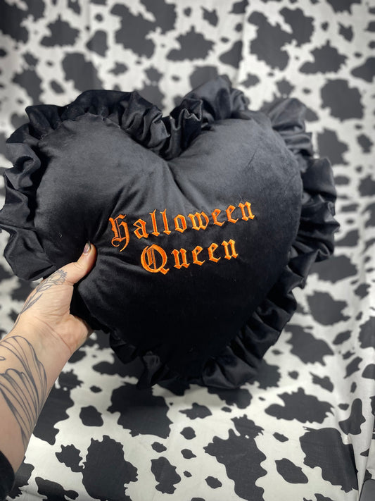 Halloween Queen Velvet Embroidered Heart Ruffle Cushion