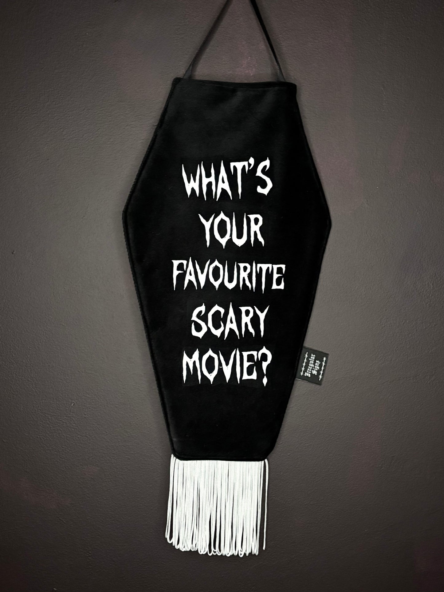 Scream Black Velvet Coffin Shaped Fringe Banner Wall Hanging