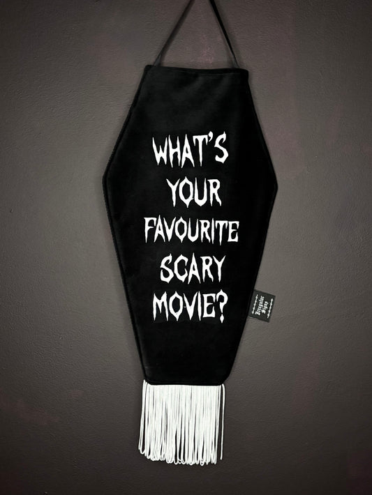 Scream Black Velvet Coffin Shaped Fringe Banner Wall Hanging