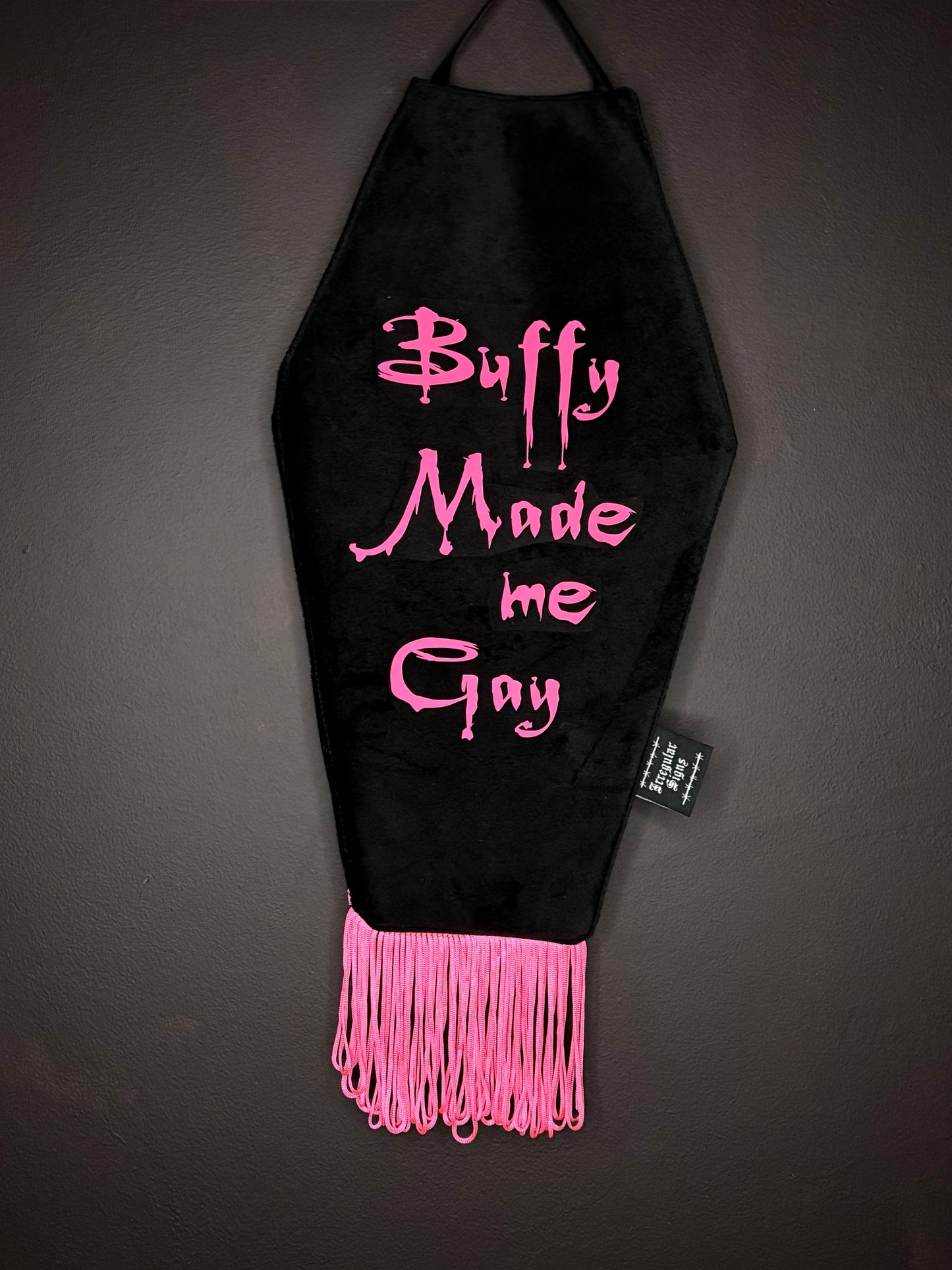 Buffy Black Velvet Coffin Shaped Fringe Banner Wall Hanging