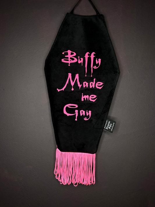 Buffy Black Velvet Coffin Shaped Fringe Banner Wall Hanging