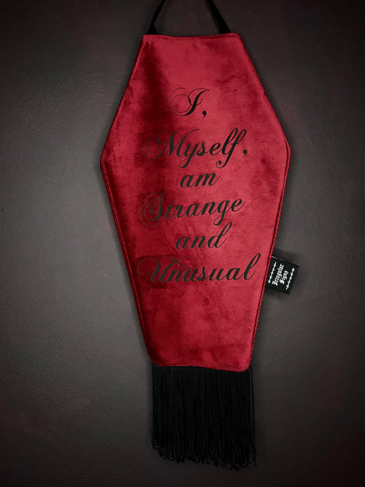 Wednesday Red Velvet Coffin Shaped Fringe Banner Wall Hanging