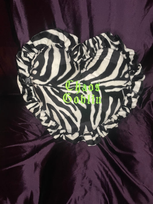 Chaos Goblin Velvet Embroidered Heart Ruffle Cushion