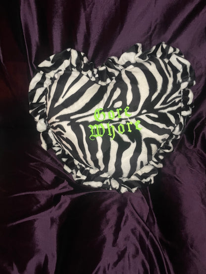 Gore Whore Velvet Embroidered Heart Ruffle Cushion