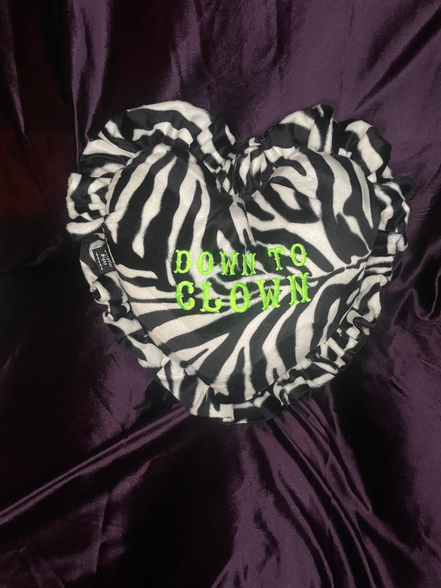 Down To Clown Velvet Embroidered Heart Ruffle Cushion