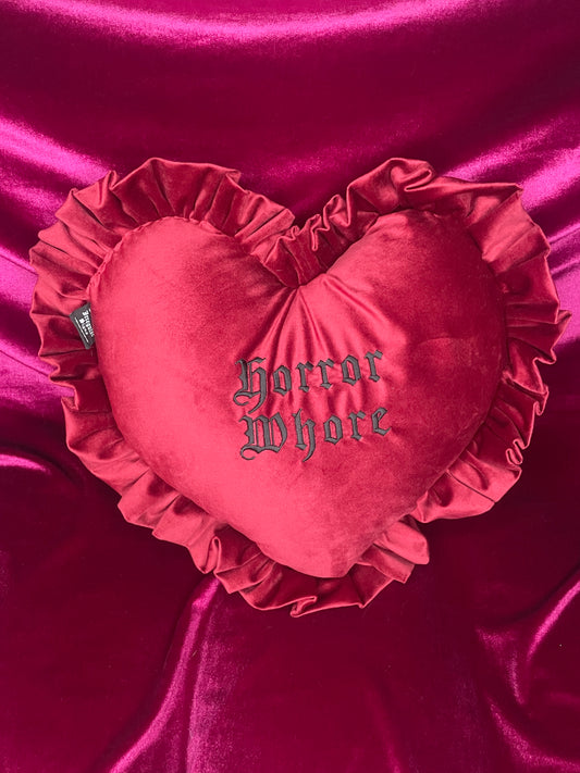 Horror Whore Velvet Embroidered Heart Ruffle Cushion