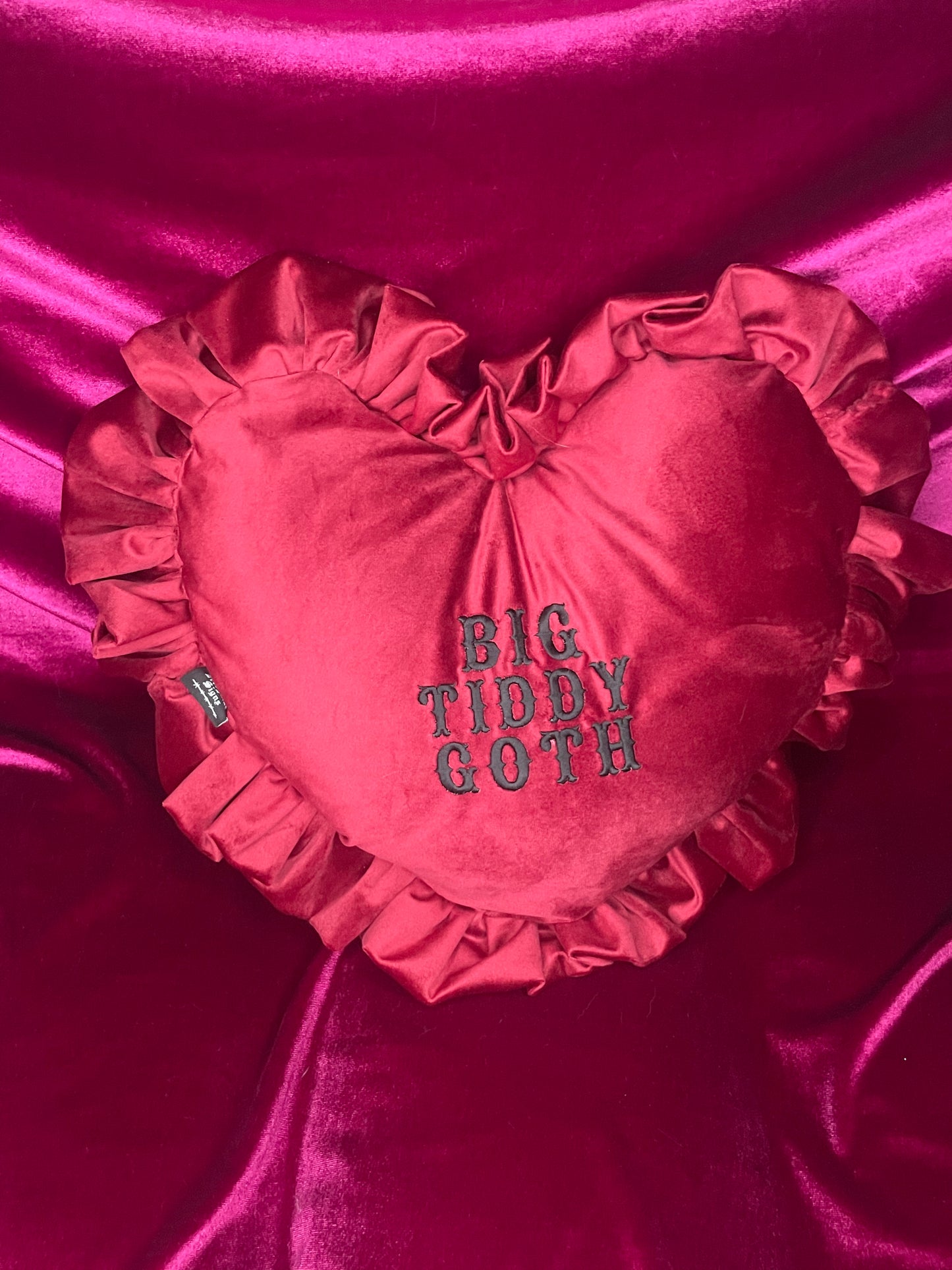 Big Tiddy Goth Velvet Embroidered Heart Ruffle Cushion