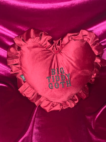 Big Tiddy Goth Velvet Embroidered Heart Ruffle Cushion
