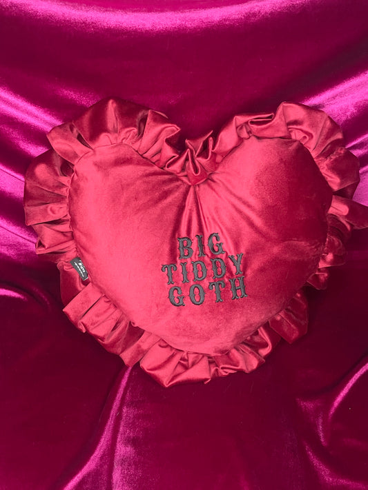Big Tiddy Goth Velvet Embroidered Heart Ruffle Cushion