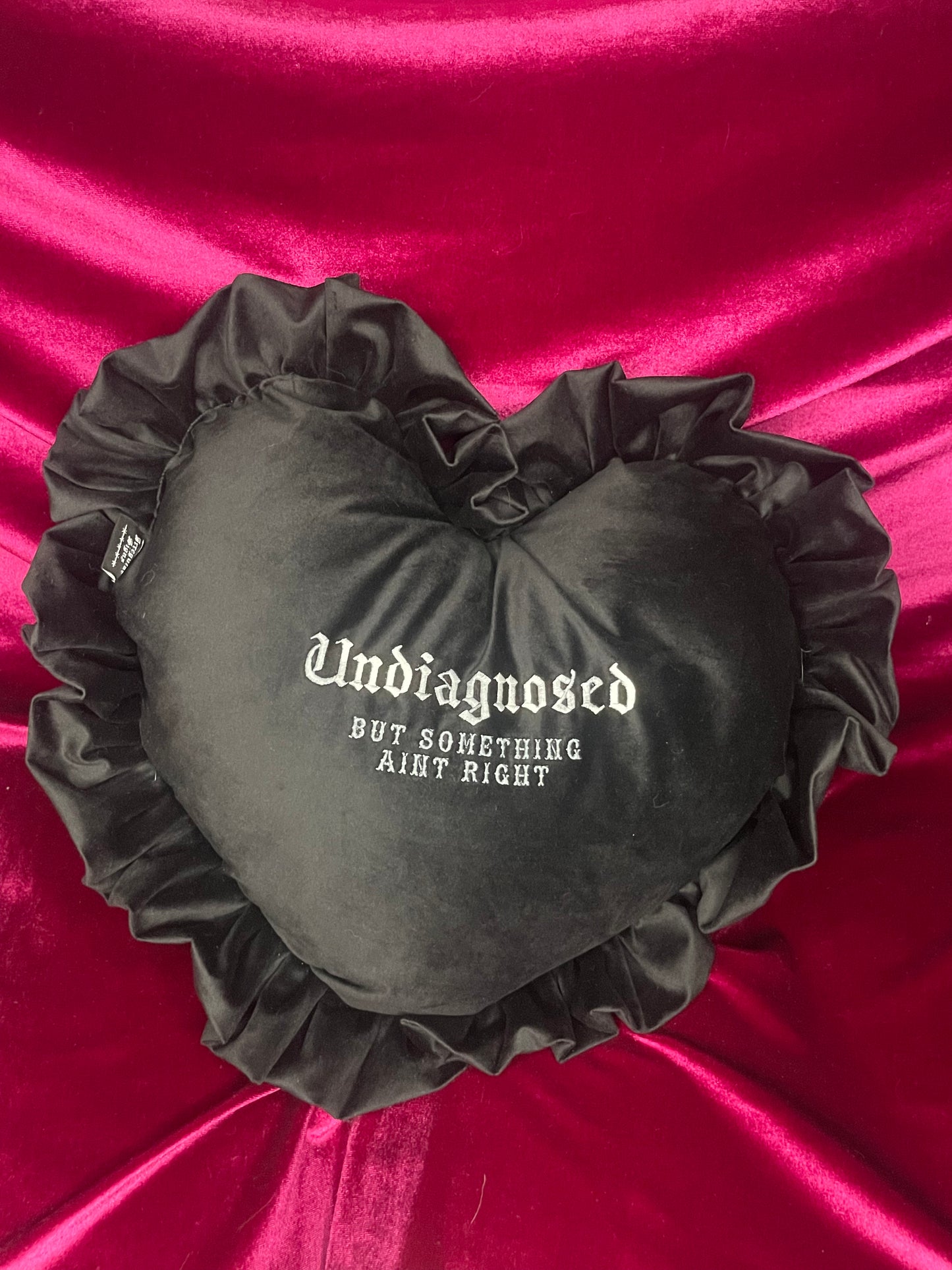 Undiagnosed Velvet Embroidered Heart Ruffle Cushion