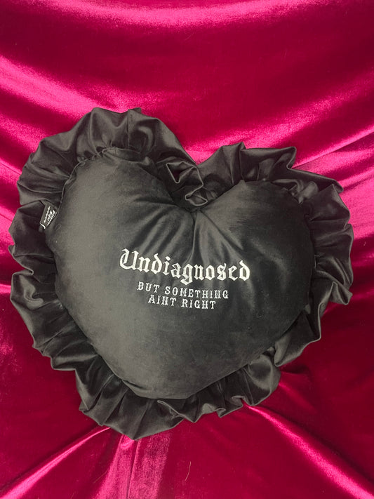 Undiagnosed Velvet Embroidered Heart Ruffle Cushion