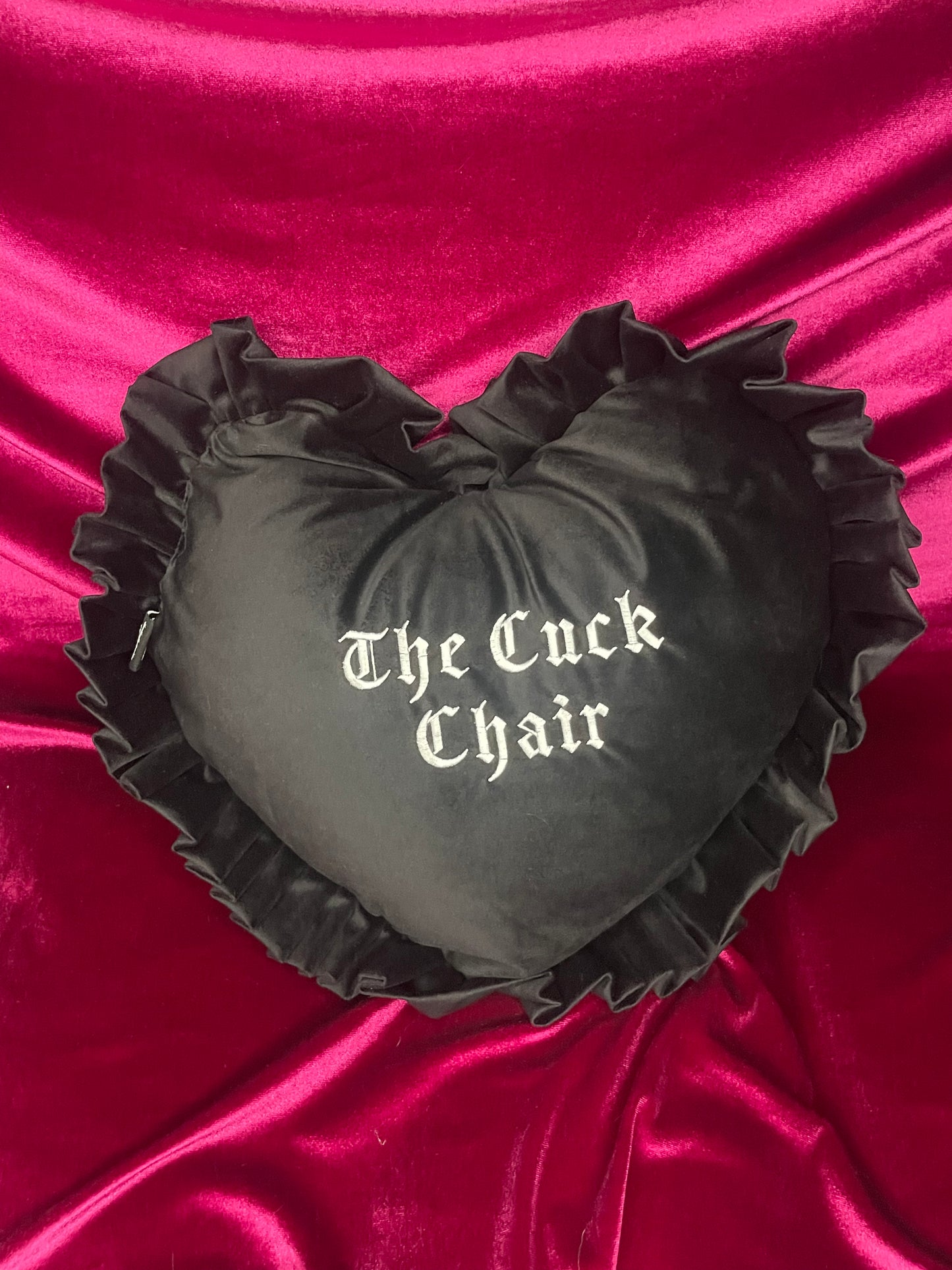 The Cuck Chair Velvet Embroidered Heart Ruffle Cushion