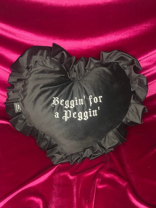 Beggin' For A Peggin' Velvet Embroidered Heart Ruffle Cushion