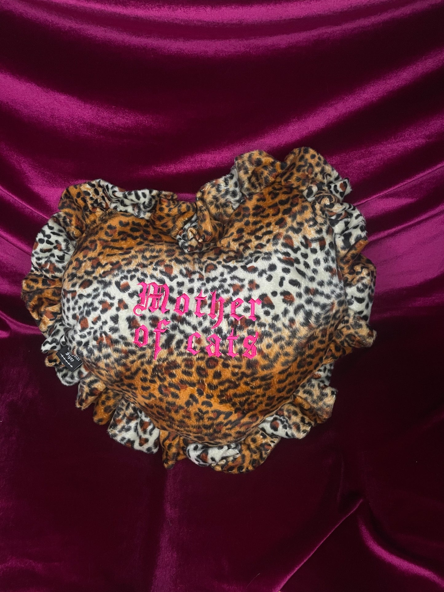 Mother of Cats Velvet Embroidered Heart Ruffle Cushion