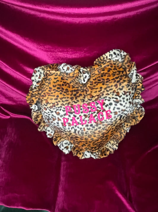 Pussy Palace Velvet Embroidered Heart Ruffle Cushion