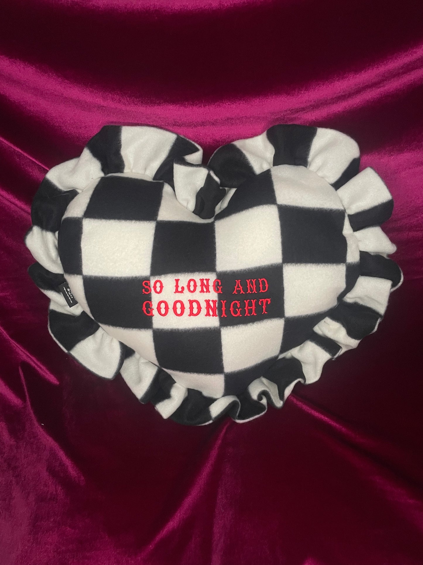 So Long And Goodnight Plush Embroidered Heart Ruffle Cushion