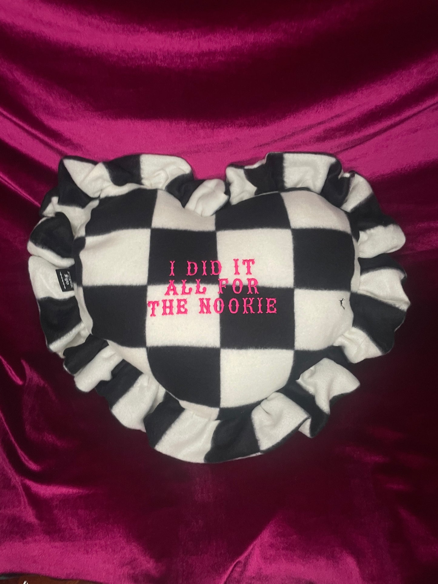 I Did It All For The Nookie Emo Plush Embroidered Heart Ruffle Cushion