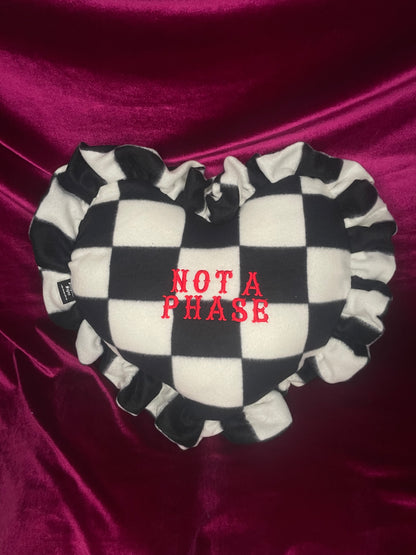 Not A Phase Plush Embroidered Heart Ruffle Cushion