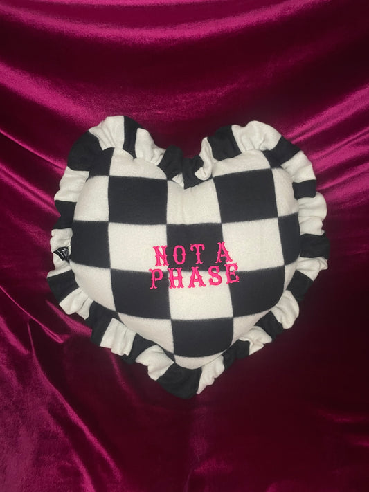 Not A Phase Plush Embroidered Heart Ruffle Cushion