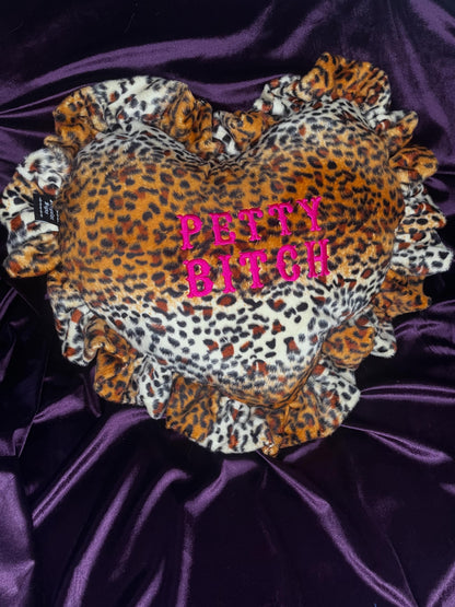 Petty Bitch Velvet Embroidered Heart Ruffle Cushion