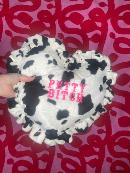 Petty Bitch Velvet Embroidered Heart Ruffle Cushion