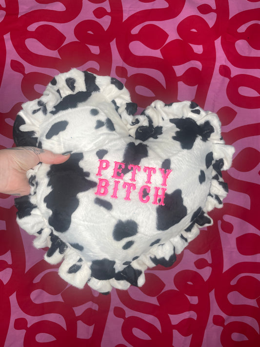 Petty Bitch Velvet Embroidered Heart Ruffle Cushion