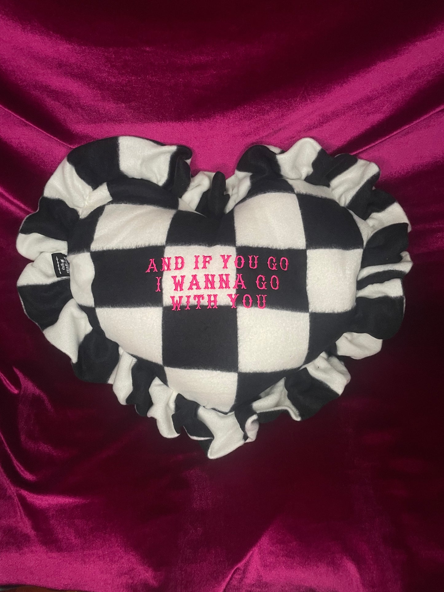 And If You Go I Wanna Go With You Emo Plush Embroidered Heart Ruffle Cushion