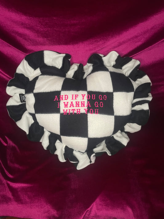 And If You Go I Wanna Go With You Emo Plush Embroidered Heart Ruffle Cushion