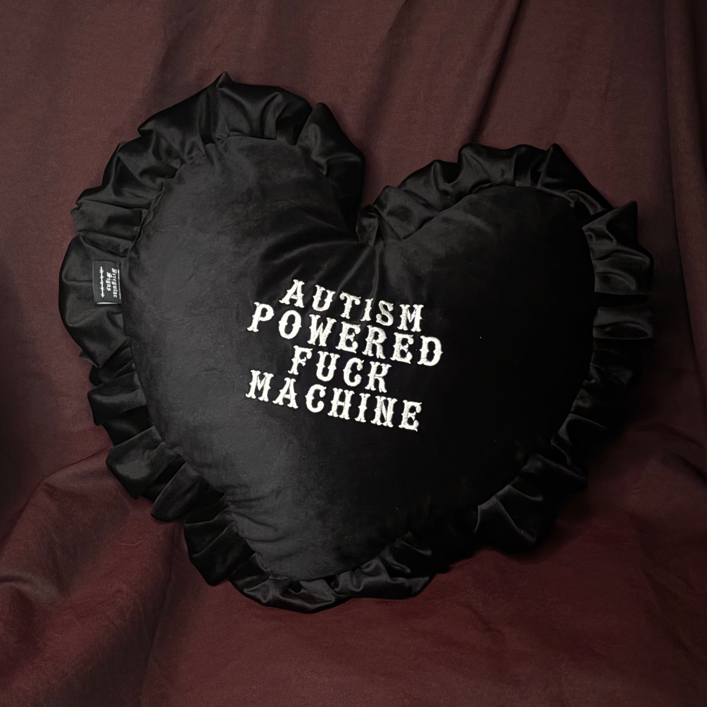 Autism Powered Fuck Machine Velvet Embroidered Heart Ruffle Cushion