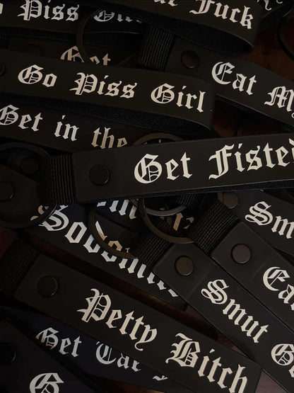 Gothic Text Band Key Ring