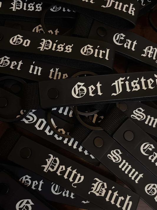 Gothic Text Band Key Ring
