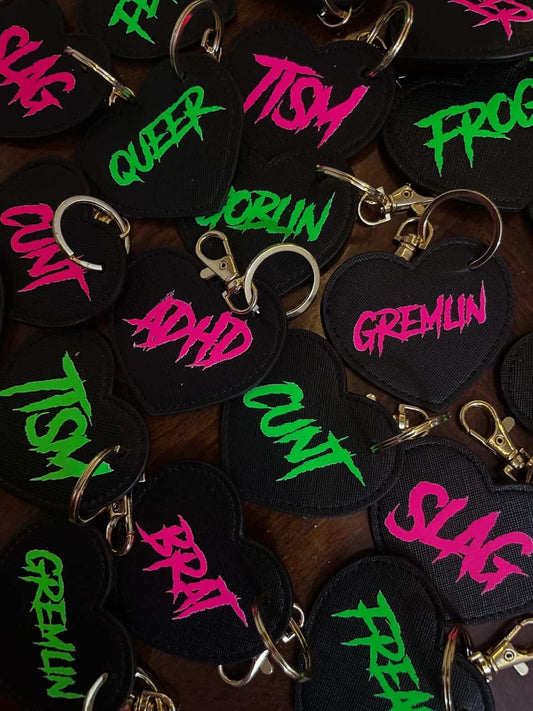 Slasher Text Heart Key Ring